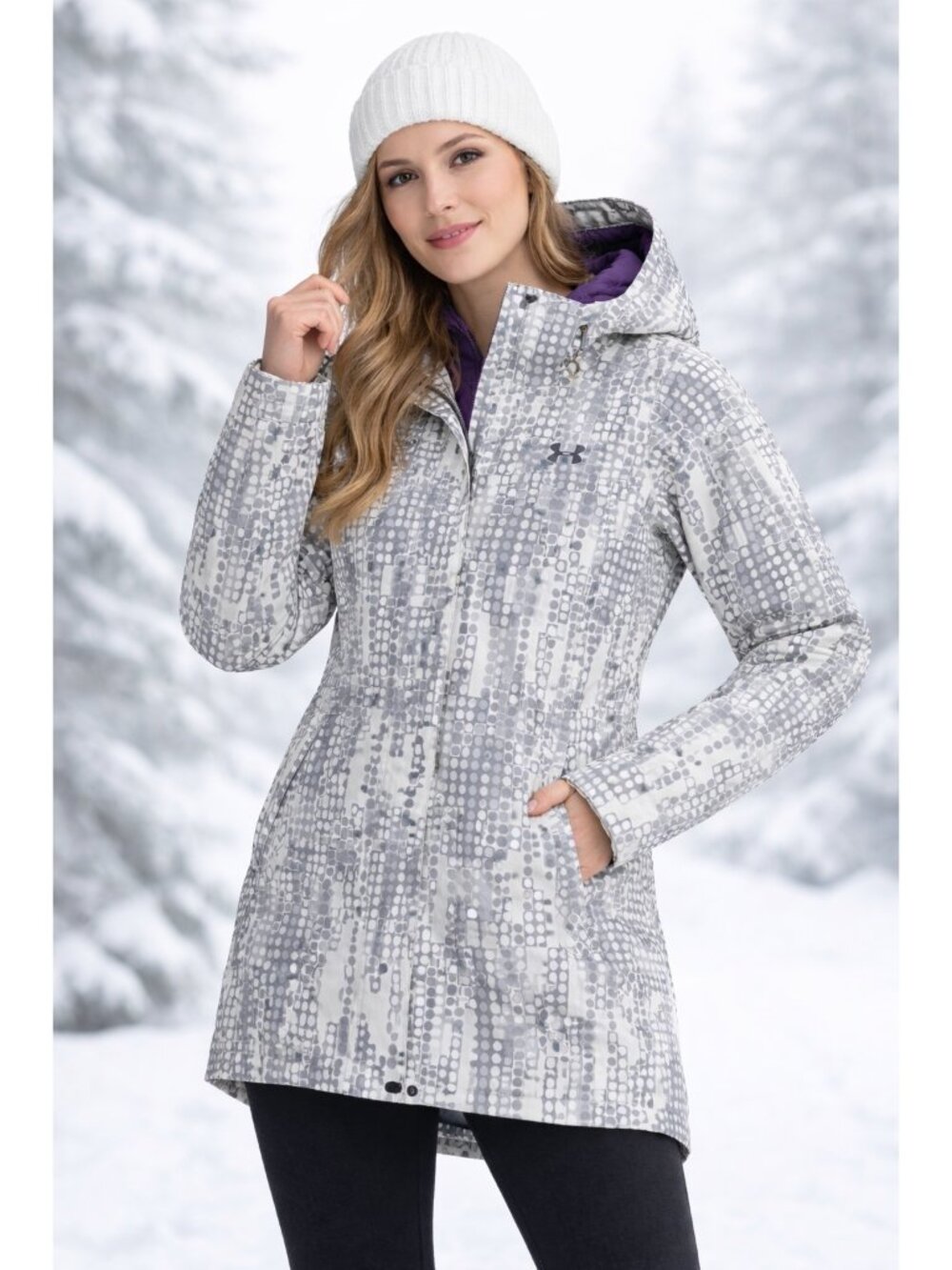 Under Armour Jacket Small White Gray Geometric Insulated Ski Snowboard Gorpcore
